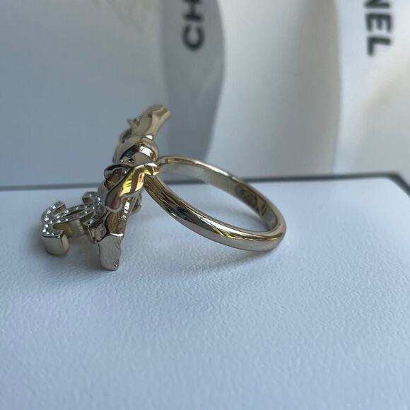 Chanel 24B Bow Ring | 24K GP Crystal CC Charm, Size 6, Hallmarked RARE Authentic - Picture 10 of 12